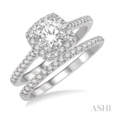1/2 ctw Diamond Wedding Set With 3/8 ctw Round Cut Engagement Ring and 1/10 ctw Wedding Band in 14K White Gold