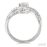 1 Ctw East West Pear and Round Cut Diamond Split Open-End Fashion Ring in 14K White Gold