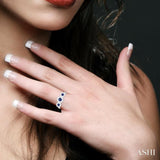 3.8 MM & 3 MM Sapphire and 5/8 Ctw Round Cut Diamond Precious Lovebright Past Present and Future Ring in 14K White Gold