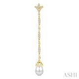 9X7 MM Marquise Link Teardrop Cultured Pearl and 1/2 Ctw Round Cut Diamond Long Earrings in 14K Yellow Gold