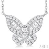 1/3 Ctw Petite Butterfly Baguette and Round Cut Diamond Fashion Pendant With Chain in 10K White Gold