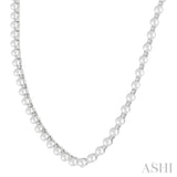 4 MM Cultured Pearl and 2 Ctw Round Cut Diamond Straightline Fashion Necklace in 14K White Gold