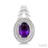 8X6 MM Cushion Shape Amethyst and 1/20 Ctw Round Cut Diamond Semi-Precious Earrings in Sterling Silver