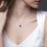9x7 MM Oval Cut Amethyst and 1/50 ctw Single Cut Diamond Pendant in Sterling Silver with Chain