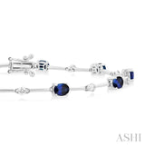 4x3 MM Oval Cut Sapphire and 1/3 Ctw Round Cut Diamond Precious Bar Bracelet in 10K White Gold