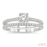 5/8 ctw Diamond Wedding Set with 1/2 ctw Round Cut Engagement Ring and 1/10 ctw Wedding Band in 14K White Gold
