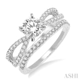 1 1/5 ctw Diamond Wedding Set with 1 ctw Round Cut Engagement Ring and 1/5 ctw Wedding Band in 14K White Gold