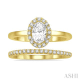 3/8 Ctw Round Cut Diamond Wedding Set With 1/3 Ct Oval Cut Engagement Ring and 1/10 Ct Round Cut Diamond Wedding Band in 14K Yellow and White Gold