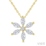 1/3 Ctw Floral Motif Marquise and Round Cut Diamond Fashion Pendant With Chain in 14K Yellow Gold