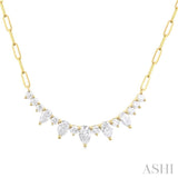 1 Ctw Smile Graduated Pear and Round Cut Diamond Paperclip Necklace in 14K Yellow Gold