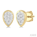 1/2 Ctw Pear Shape Lovebright Round Cut Diamond Bezel Stud Earrings in 14K Yellow and White Gold