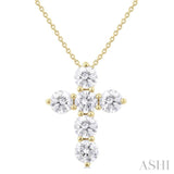 2 Ctw Round Cut Diamond Christian Cross 6-Stone Fashion Pendant With Chain in 14K Yellow Gold