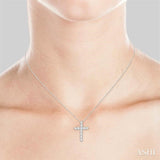 1 1/2 Ctw Round Cut Diamond Cross Pendant in 14K White Gold with Chain