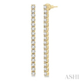 3 Ctw Single Line Drop Round Cut Diamond Tennis Earrings in 14K Yellow Gold
