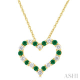 1.80 MM Round Cut Emerald and 1/4 Ctw Open Heart Round Cut Diamond Precious Fashion Pendant With Chain in 14K Yellow Gold