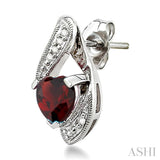 6x6 MM Heart Shape Garnet and 1/20 Ctw Single Cut Diamond Semi-Precious Earrings in 14K White Gold