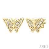 1/10 Ctw Petite Butterfly Round Cut Diamond Fashion Stud Earrings in 10K Yellow Gold