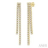 1 3/4 Ctw Twin Line Round Cut Diamond Tennis Earrings in 14K Yellow Gold