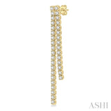1 3/4 Ctw Twin Line Round Cut Diamond Tennis Earrings in 14K Yellow Gold
