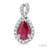 5x3 MM Pear Shape Ruby and 1/6 Ctw Round Cut Diamond Earrings in 14K White Gold