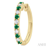1.80 MM Round Shape Emerald and 1/4 Ctw Round Cut Diamond Precious Hoop Earrings in 10K Yellow Gold
