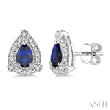 5x3 MM Pear Shape Sapphire and 1/6 Ctw Round Cut Diamond Earrings in 10K White Gold
