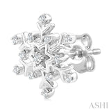 1/10 Ctw Petite Snowflake Round Cut Diamond Fashion Stud Earrings in 10K White Gold