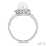 7x7 MM Round Shape Cultured Pearl and 1/10 Ctw Sunflower Round Cut Diamond Ring in 10K White Gold