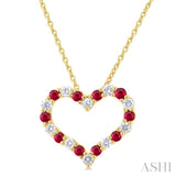 1.80 MM Round Cut Ruby and 1/4 Ctw Open Heart Round Cut Diamond Precious Fashion Pendant With Chain in 14K Yellow Gold