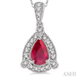 6x4 MM Pear Shape Ruby and 1/10 Ctw Round Cut Diamond Pendant in 14K White Gold with Chain