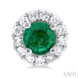 3.25 MM Round Emerald and 1/10 Ctw Single Cut Diamond Halo Precious Stud Earrings in 10K White Gold