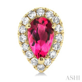 5x3 MM Pear Shape Pink Tourmaline and 1/8 Ctw Single Cut Diamond Halo Semi-Precious Stud Earrings in 10K Yellow Gold