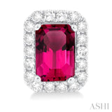 6x4 MM Octagonal Shape Pink Tourmaline and 1/4 Ctw Round Cut Diamond Halo Semi-Precious Stud Earrings in 10K White Gold