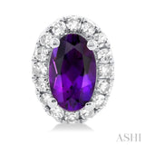 5x3 MM Oval Shape Amethyst and 1/8 Ctw Single Cut Diamond Halo Semi-Precious Stud Earrings in 14K White Gold