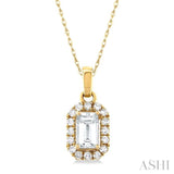 5x3 MM Octagonal Shape White Topaz and 1/20 Ctw Single Cut Diamond Halo Semi-Precious Pendant with Chain in 10K Yellow Gold