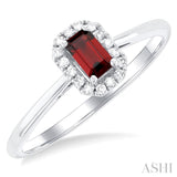 5x3 MM Octagonal Shape Garnet and 1/20 Ctw Single Cut Diamond Halo Semi-Precious Ring in 14K White Gold
