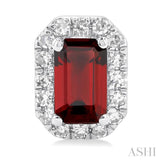 5x3 MM Octagonal Shape Garnet and 1/8 Ctw Round Cut Diamond Halo Semi-Precious Stud Earrings in 10K White Gold