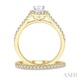 1/2 Ctw Diamond Wedding Set With 3/8 Ct Oval Cut Engagement Ring and 1/10 Ct Wedding Band in 14K Yellow and white gold