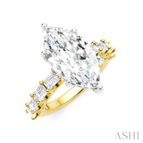 1 1/3 Ctw Marquise Shape Emerald and Round Cut Diamond Semi-Mount Engagement Ring in 14K Yellow and White Gold