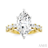 1 1/3 Ctw Marquise Shape Emerald and Round Cut Diamond Semi-Mount Engagement Ring in 14K Yellow and White Gold