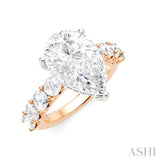 1 1/3 Ctw Pear Shape Round Cut Diamond Semi-Mount Engagement Ring in 14K Rose and White Gold