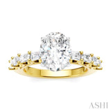 7/8 Ctw Oval Shape Emerald and Round Cut Diamond Semi-Mount Engagement Ring in 14K Yellow and White Gold