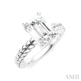 1/10 Ctw Emerald Shape Round Cut Diamond Semi-Mount Engagement Ring in 14K White Gold
