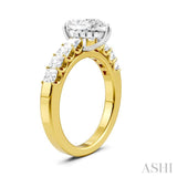 7/8 Ctw Pear Shape Princess and Round Cut Diamond Semi-Mount Engagement Ring in 14K Yellow and White Gold