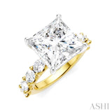 1 1/3 Ctw Princess Shape Oval and Round Cut Diamond Semi-Mount Engagement Ring in 14K Yellow and White Gold
