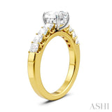 7/8 Ctw Oval Shape Princess and Round Cut Diamond Semi-Mount Engagement Ring in 14K Yellow and White Gold