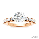 7/8 Ctw Round Shape Oval and Round Cut Diamond Semi-Mount Engagement Ring in 14K Rose and White Gold