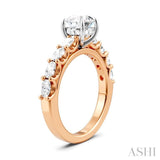 7/8 Ctw Round Shape Oval and Round Cut Diamond Semi-Mount Engagement Ring in 14K Rose and White Gold