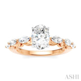 5/8 Ctw Oval Shape Marquise and Round Cut Diamond Semi-Mount Engagement Ring in 14K Rose and White Gold