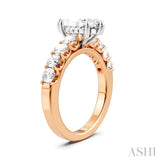 7/8 Ctw Marquise Shape Round Cut Diamond Semi-Mount Engagement Ring in 14K Rose and White Gold